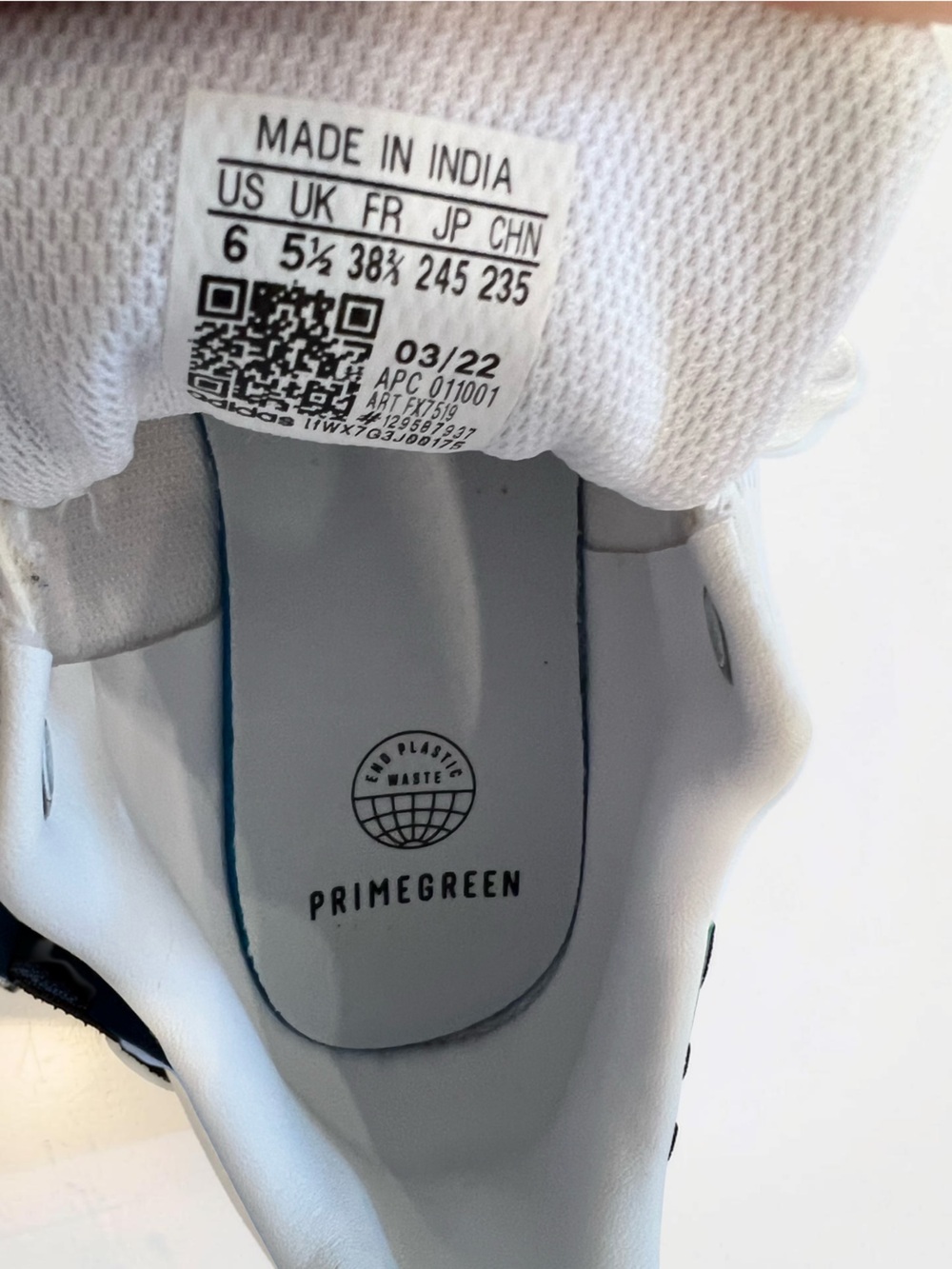 adidas White Leather Sneakers with Green Heel Tab - Picture 3 of 7